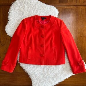 Louben Wool Cashmere Collarless Blazer Luxury Classic Lady Jacket Orange Size 8